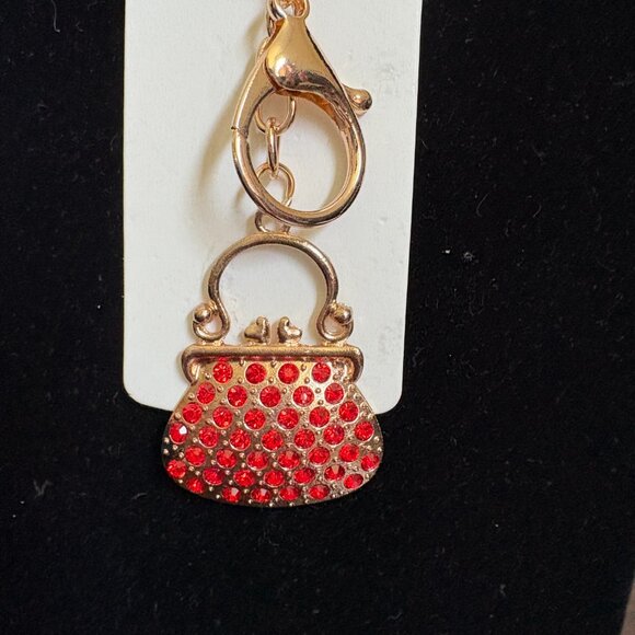 Handbag Bling Rhinestone Red Bag Charm Key Chain New - Picture 2 of 5